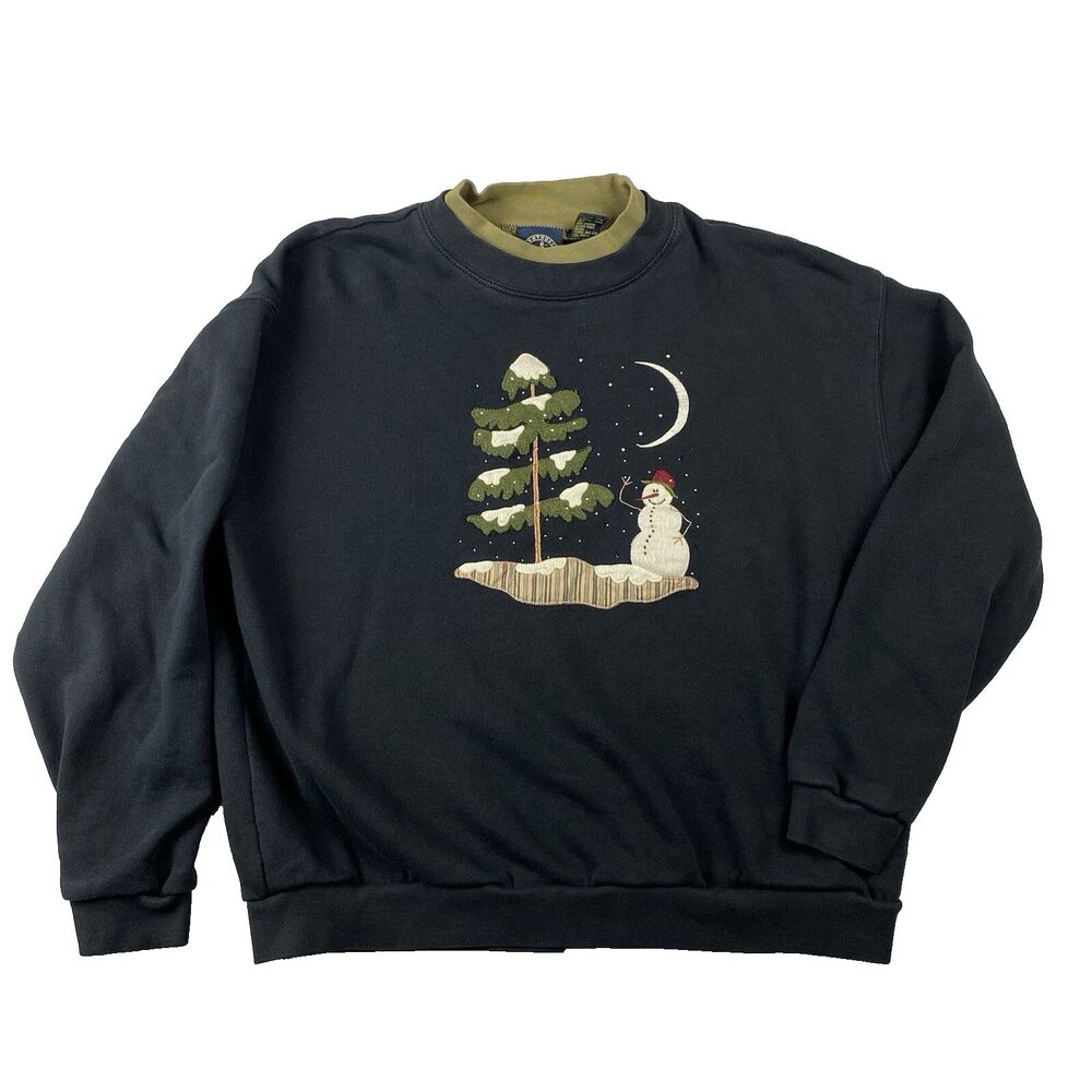 VTG Lighthouse Apparel Sweater Women's L Snowman Tree Moon Embroidered Holiday